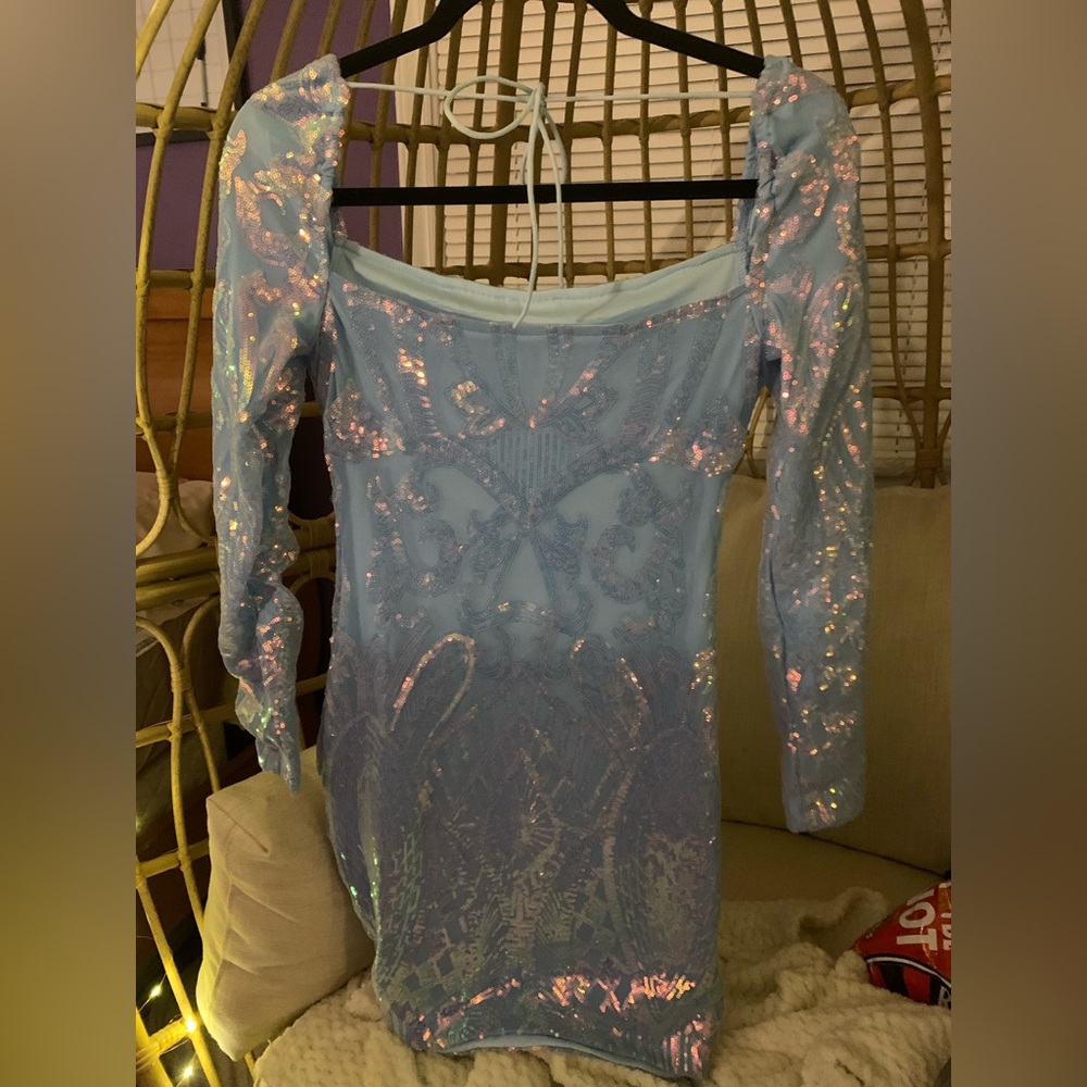 sparkly blue long sleeve dress! never been worn!